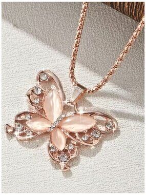Necklace Butterfly Pendant Necklace with Synthetic Zirconia Rose Golden Finish